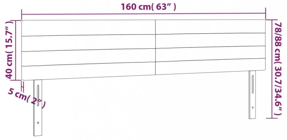 világosszürke bársony LED-es fejtámla 160x5x78/88 cm