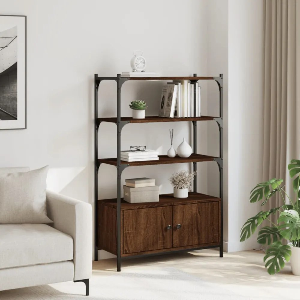 3 szintes barna tölgy szerelt fa könyvespolc 70 x 30 x 109,5 cm