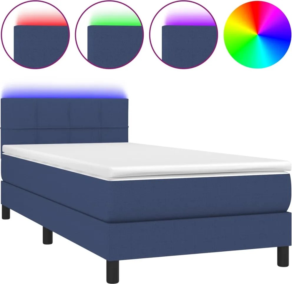 vidaXL kék szövet rugós és LED-es ágy matraccal 80 x 200 cm