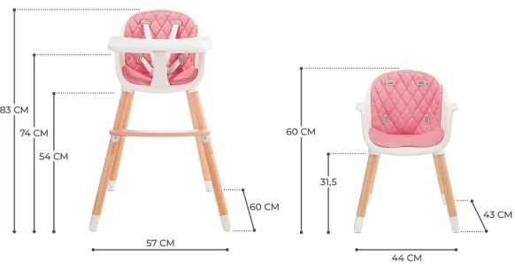 KINDERKRAFT - Gyermek étkezőszék 2v1 SIENNA bükkfa/rózsaszín
