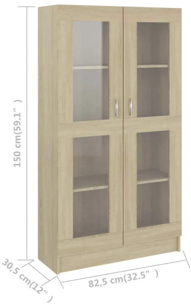 sonoma tölgy színű szerelt fa vitrinszekrény 82,5x30,5x150 cm