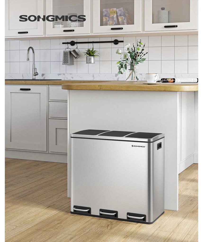SongmicsHome SORT hulladékgyűjtő tartály 54 l (3x18 l), rozsdamentes acél