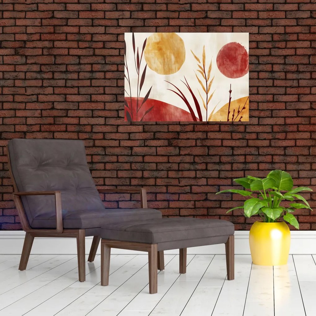 Üveg kép - Növények és körök (70x50 cm)