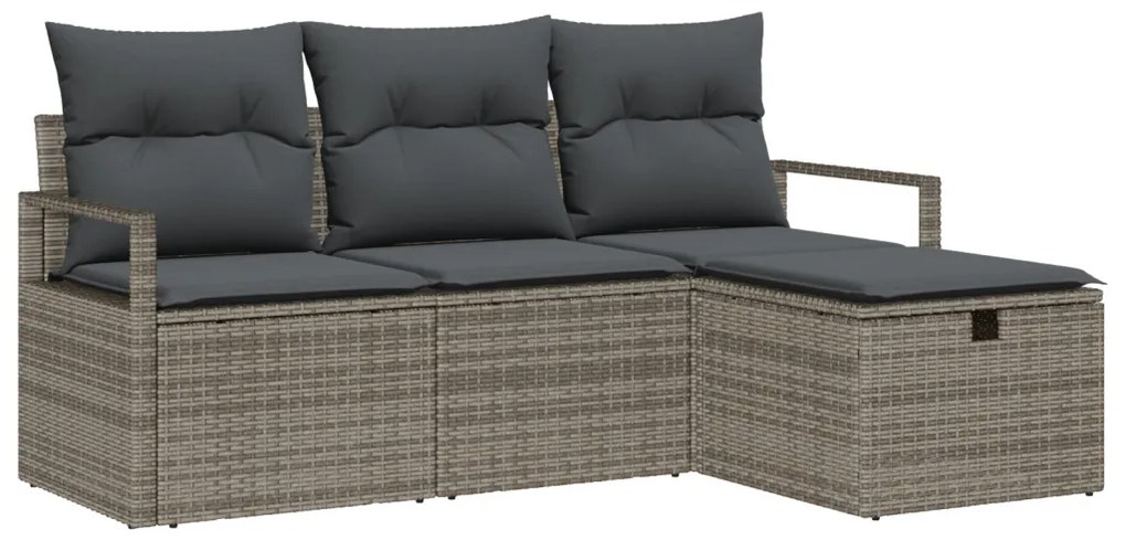 4 Részes Kert Kanapé Szett Párnákkal Szürke Poly Rattan, 2 Személyes Kert Kanapé Tárolóval &amp; Párnákkal Szürke Poly Rattan