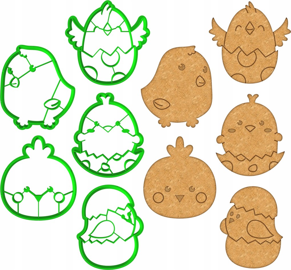 5x Húsvéti mézeskalács formák Húsvéti Csirkék szett XL 5db