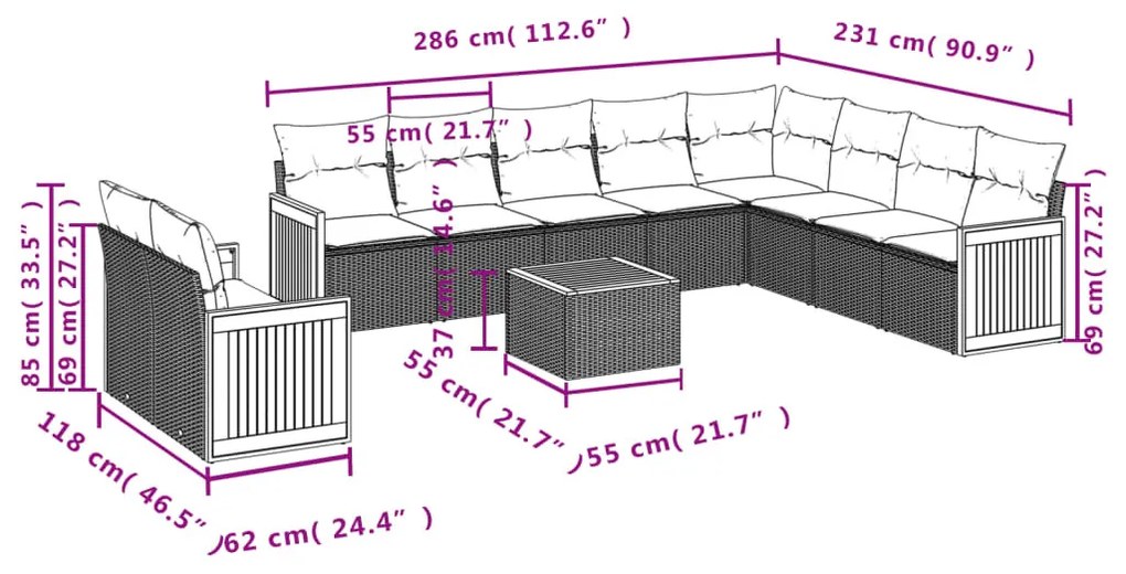 11 részes bézs polyrattan kerti ülőgarnitúra párnákkal