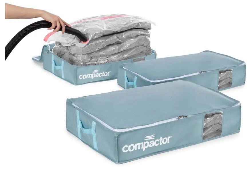 Vákuumos műanyag ágy alatti tárolódoboz szett 3 db-os 65x45x15,5 cm Blue Edition – Compactor