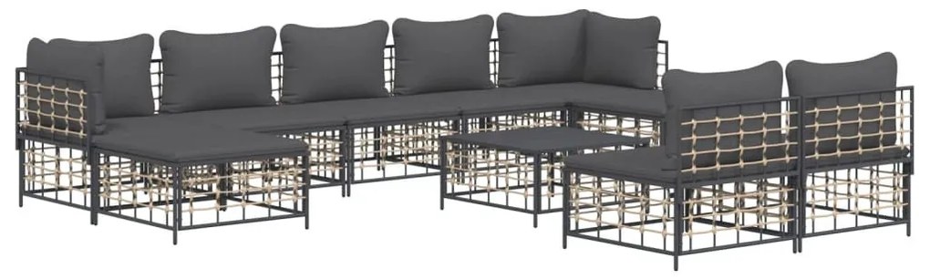 10 részes antracitszürke polyrattan kerti ülőgarnitúra párnával