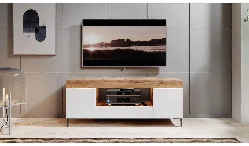 Tv szekrény/asztal Giuseppo (világítással) (lancester tölgy + fehér). 1098644