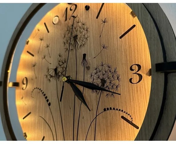 Li-Go 23688/DUB2 - LED falióra mozgásérzékelővel, LED/1xAA, átmérő 32 cm, tölgy