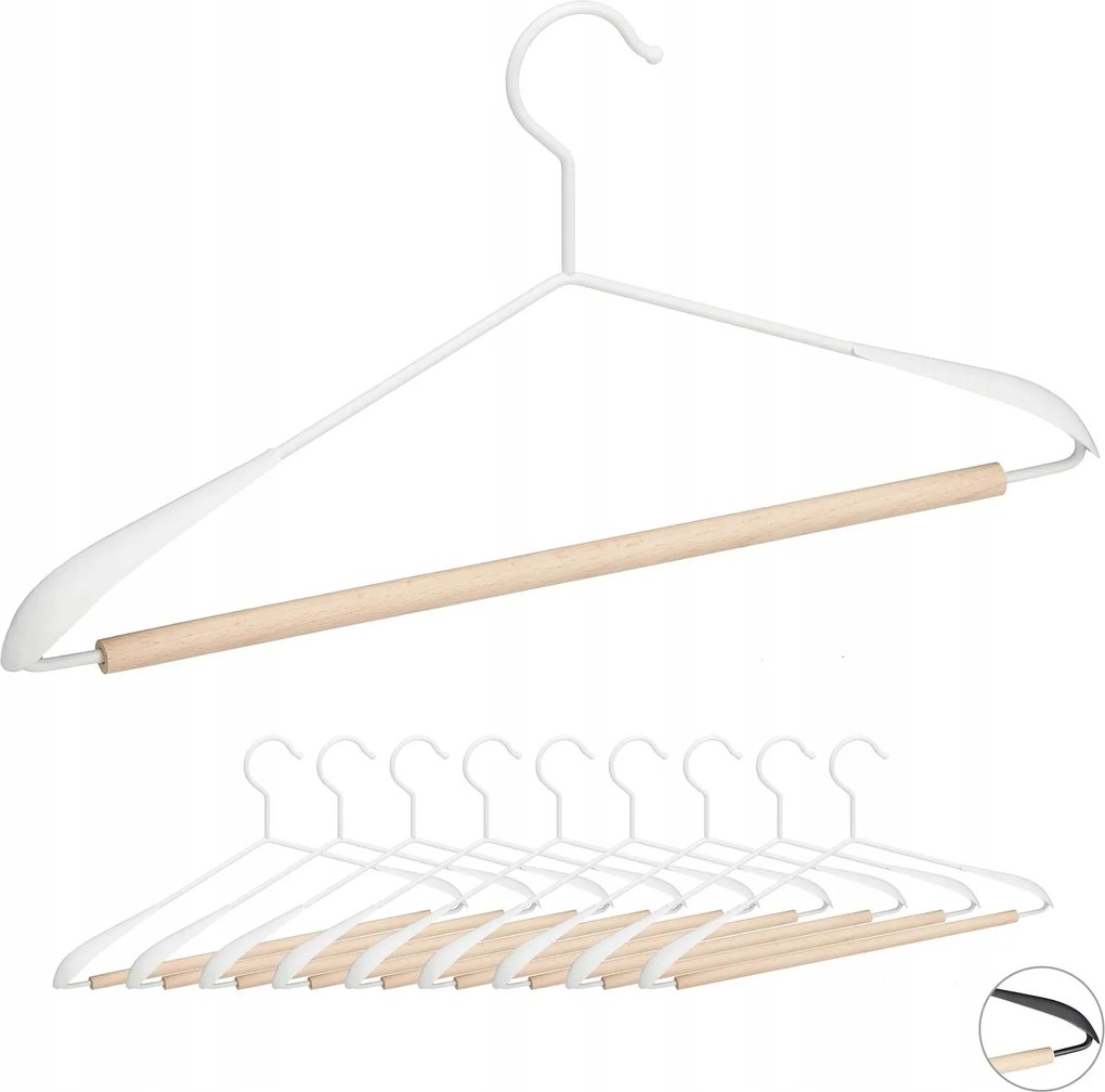 Ruhaakasztók 10 db Akasztó fehér fa fém Gr142