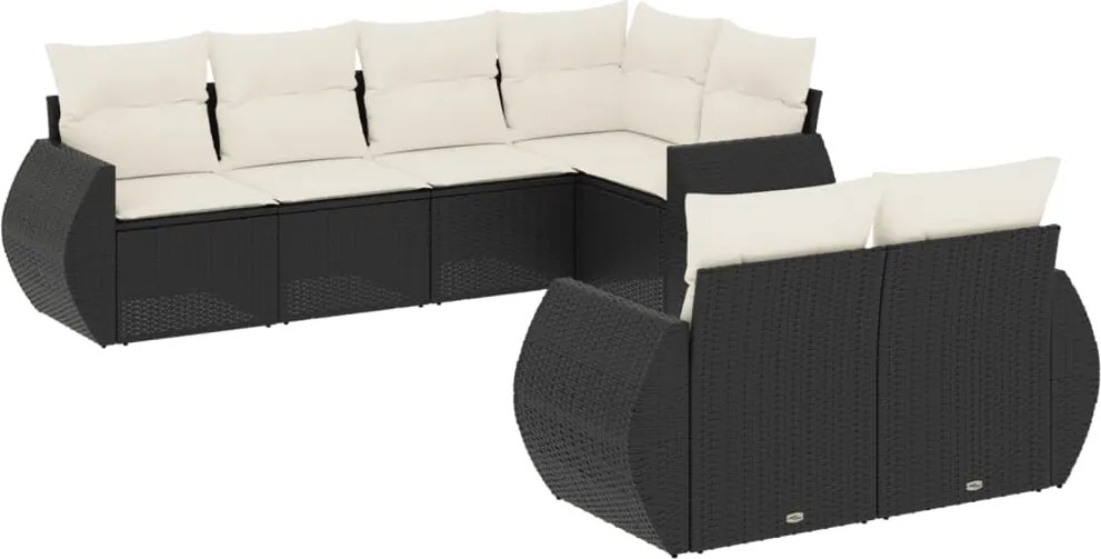 vidaXL 7 részes fekete polyrattan kerti ülőgarnitúra párnával