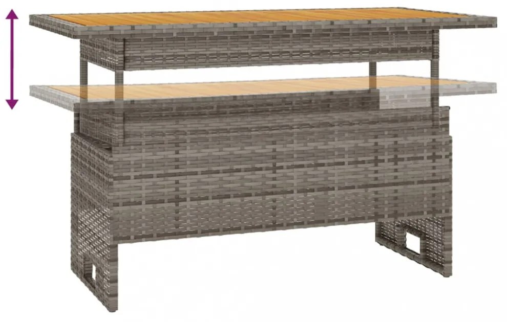 szürke tömör akácfa és polirattan kerti asztal 100x50x43/63 cm