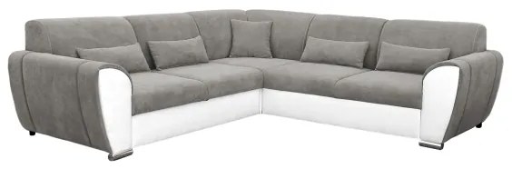 VISEU jobb oldali, L-alakú, ágyneműtartós, ággyá nyitható sarokkanapé, szürke/fehér