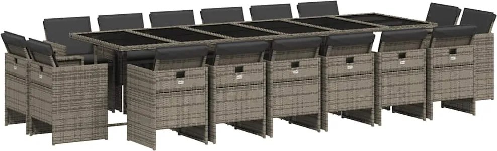 vidaXL 17 részes szürke polyrattan kerti étkezőgarnitúra párnával