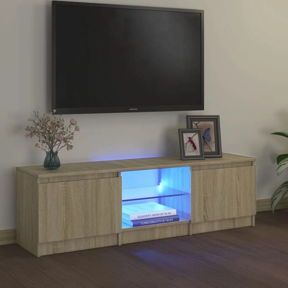 sonoma tölgy színű TV-szekrény LED lámpákkal 120x30x35,5 cm