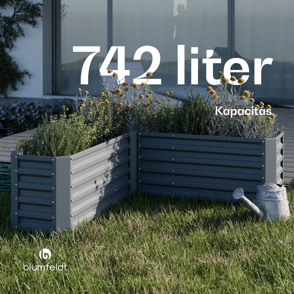 High Grow magaságyás, L alak, időjárásálló, korrózióálló, robusztus, 742 L