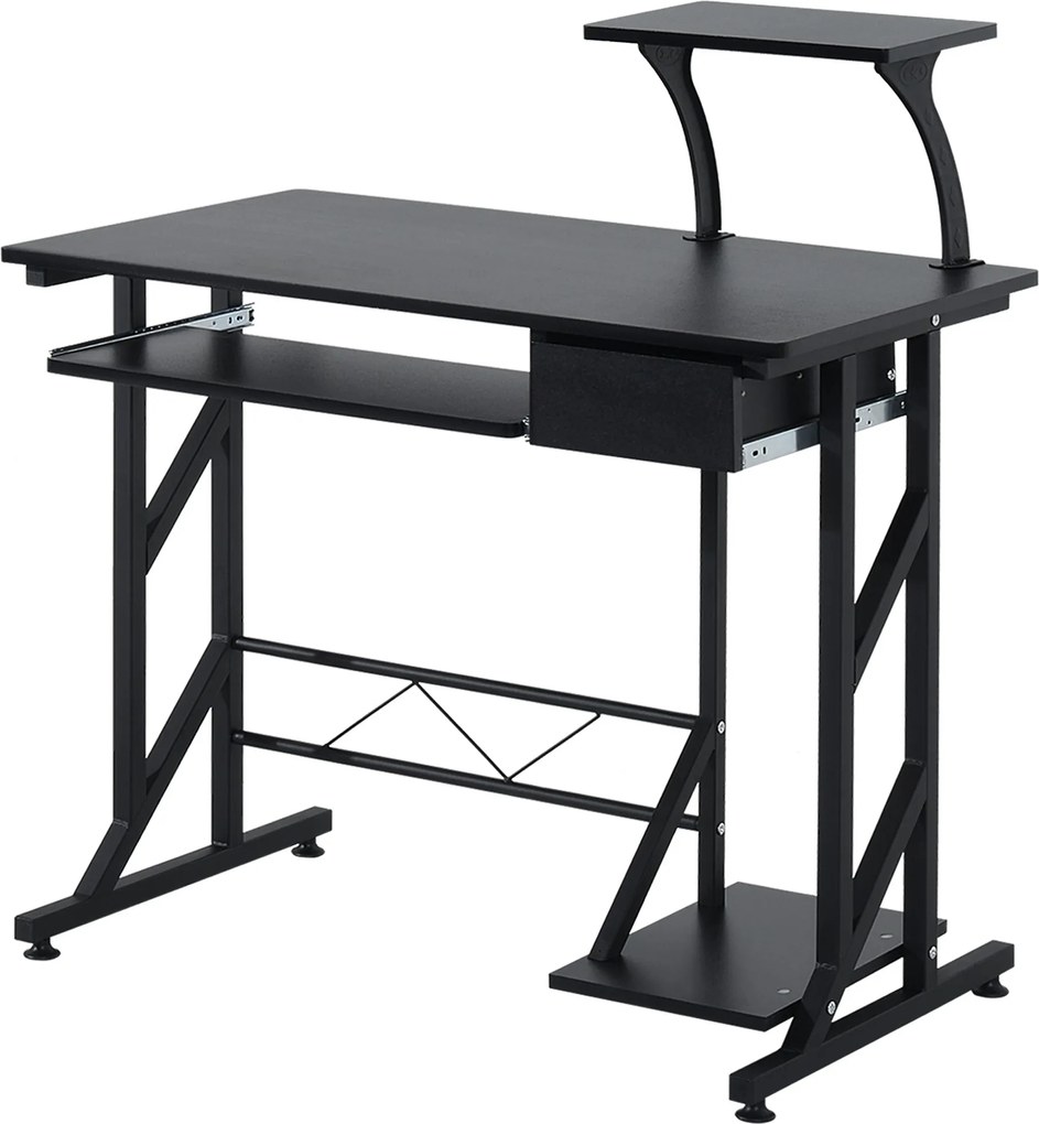 HOMCOM Számítógép Íróasztal Billentyűzet Tálcával és Fiokkal | Otthoni Irodai Munkaállomás 90x50x100 cm Fekete | Aosom