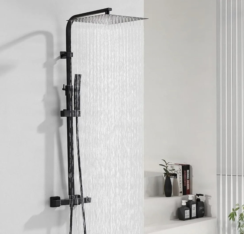 Termosztátos zuhanypanel EYN NT9782, falon kívüli kivitelben, fekete és króm színben — Fekete