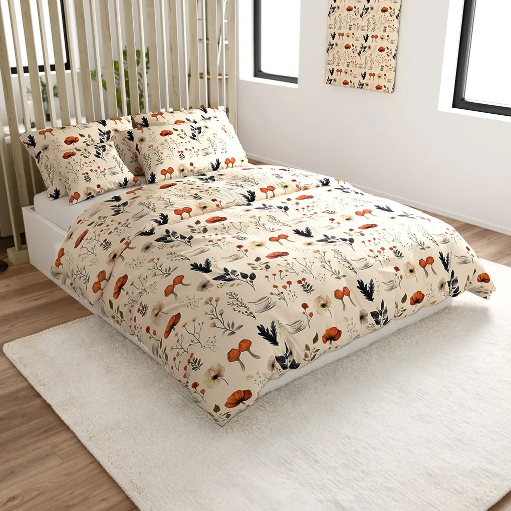 Mikroplüss ágyneműhuzat szett PAPAVA krémszínű + mikroplüss lepedő SOFT 90x200 cm fehér, egyszemélyes