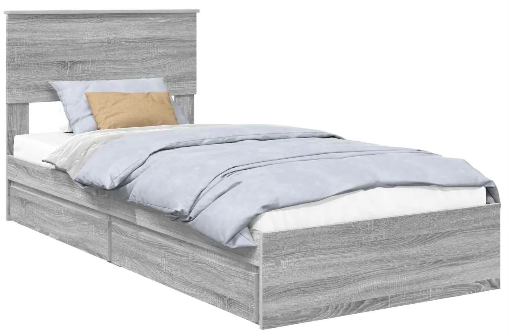 vidaXL Tárolós Ágy fejtámlával Szürke Sonoma 75 x 190 cm Faanyag
