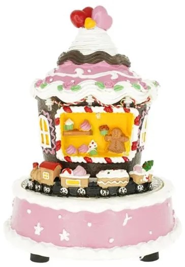 Karácsonyi muffin ház mozgó vonattal 20 cm