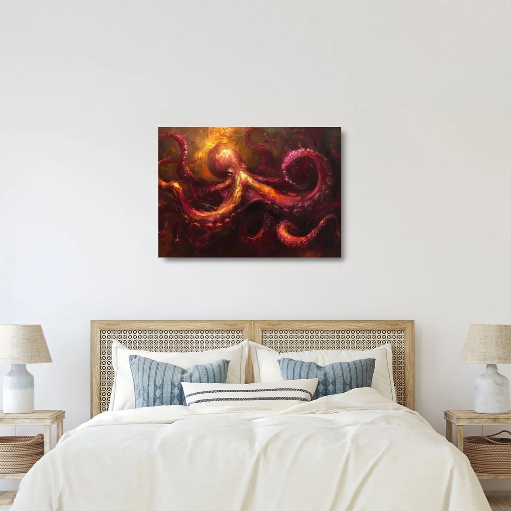Üveg kép - Polip, olajfestmény (70x50 cm)