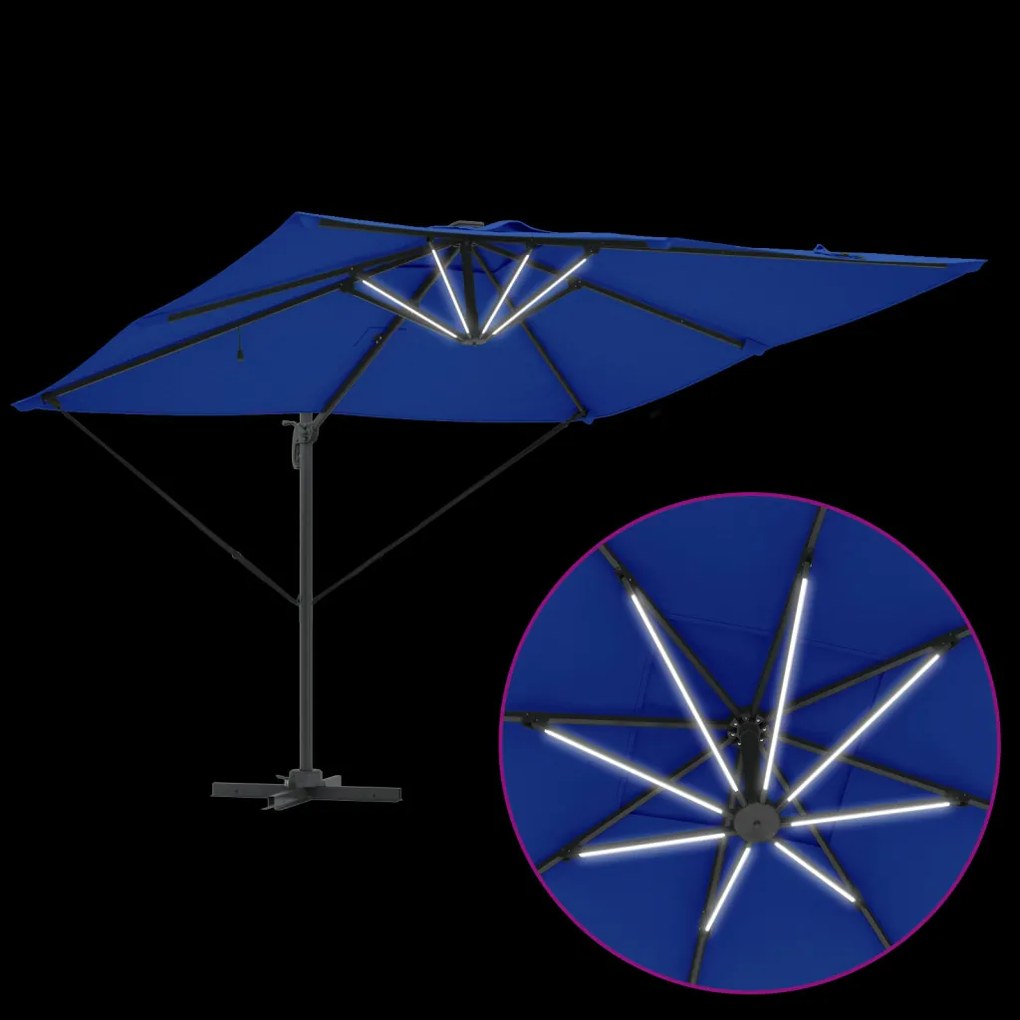 Cantilever Roma Napernyő LED lámpákkal, azúrkék – 286 x 285 x 270 cm, alumínium.
