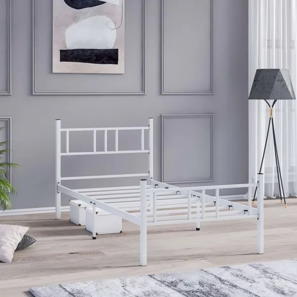 Fém egyszemélyes ágy PIRON 90x200 cm, fehér, teherbírás 120 kg