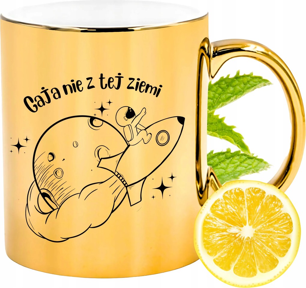 Prémium Arany Csillogó Bögre Gaia Ajándék Nyomtatott Fotóval