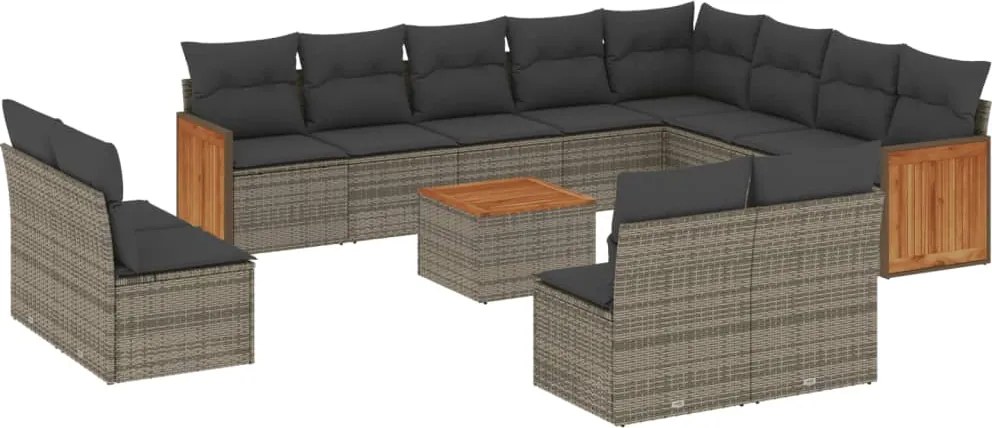 vidaXL 13 részes szürke polyrattan kerti ülőgarnitúra párnákkal