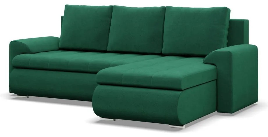 Tokio sarokkanapé, 2 ágyneműtartóval, bársony, jobboldali, zöld