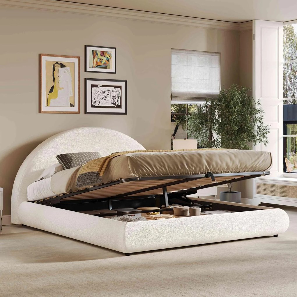 Kárpitozott ágy Franciaágy, 180*200 cm Hidraulikus Bézs