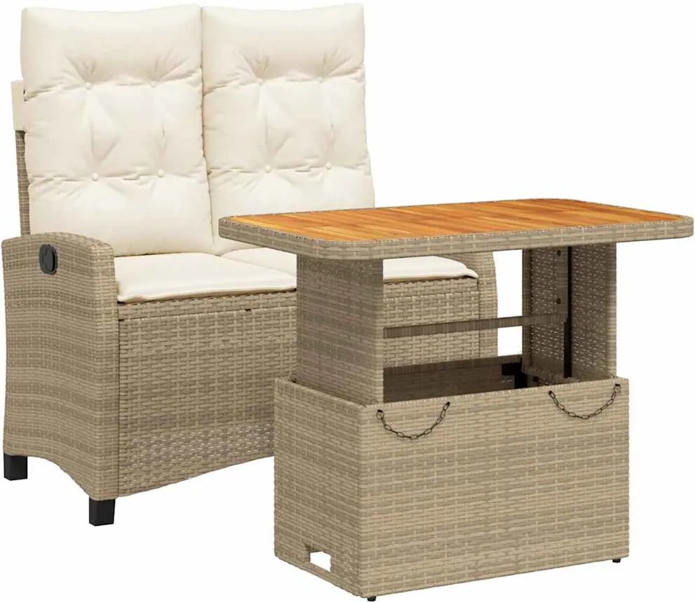 vidaXL 2 részes bézs polyrattan kerti étkezőgarnitúra párnákkal