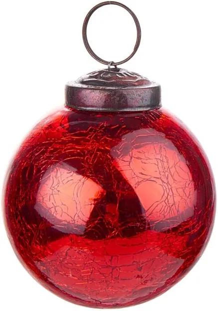 HANG ON üveg karácsonyfadísz, repedezett piros 6cm