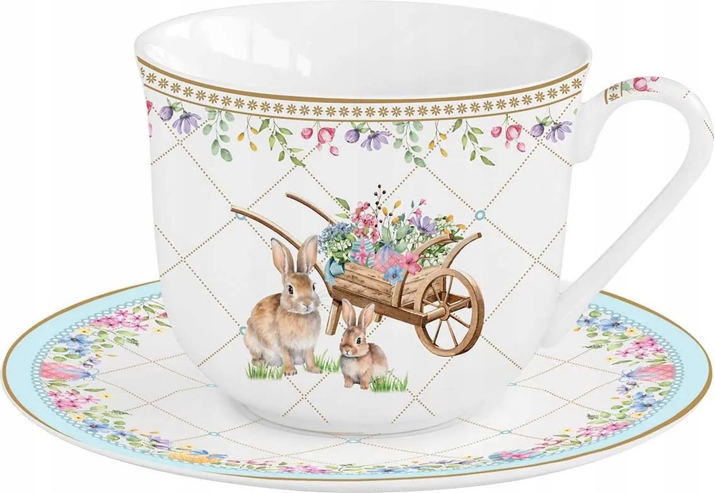 Elegáns porcelán csésze 370ml Jumbo nyúl csészealj húsvét nyúl