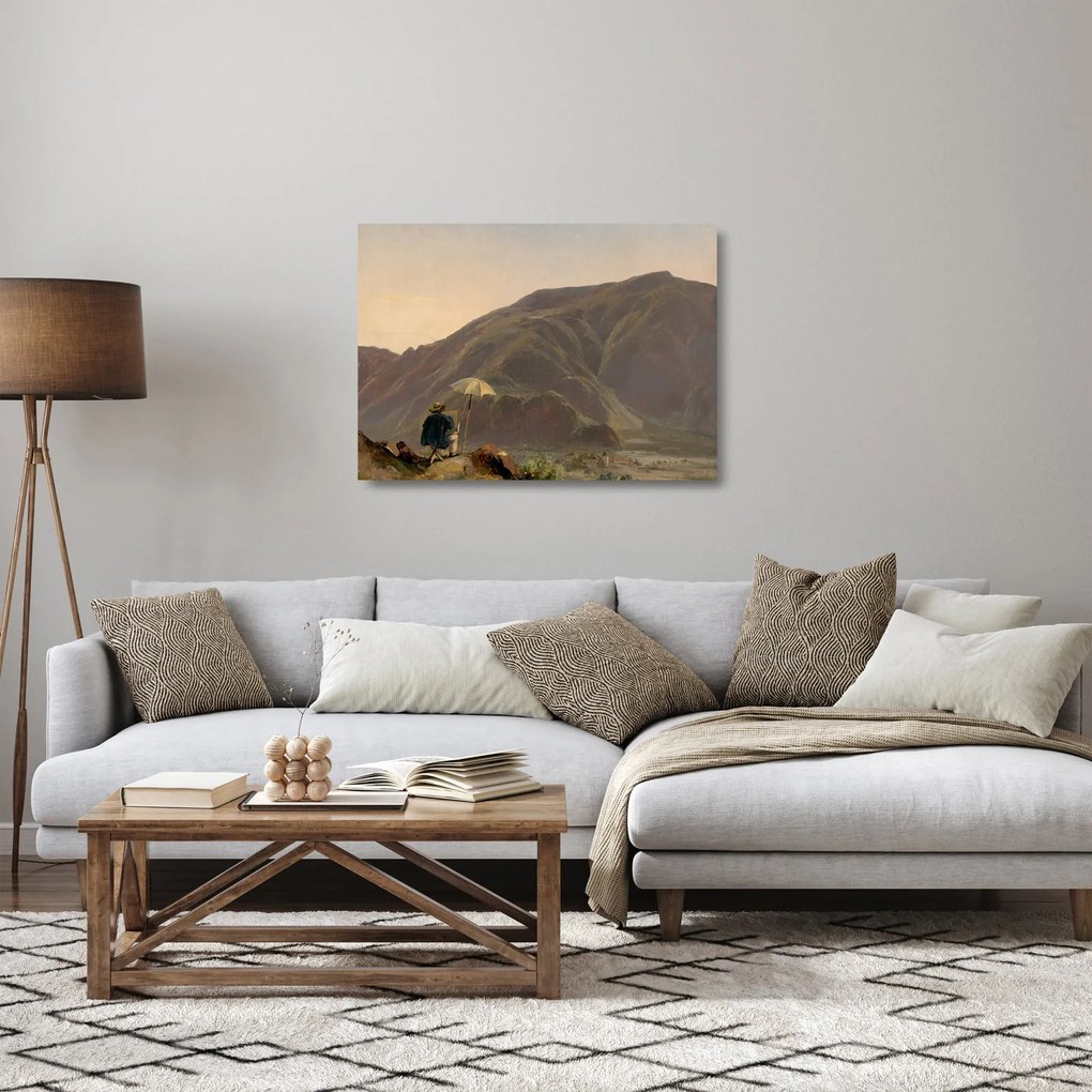 Üveg kép - Jules Coignet, View of Bozen with a Painter, reprodukciók (70x50 cm)