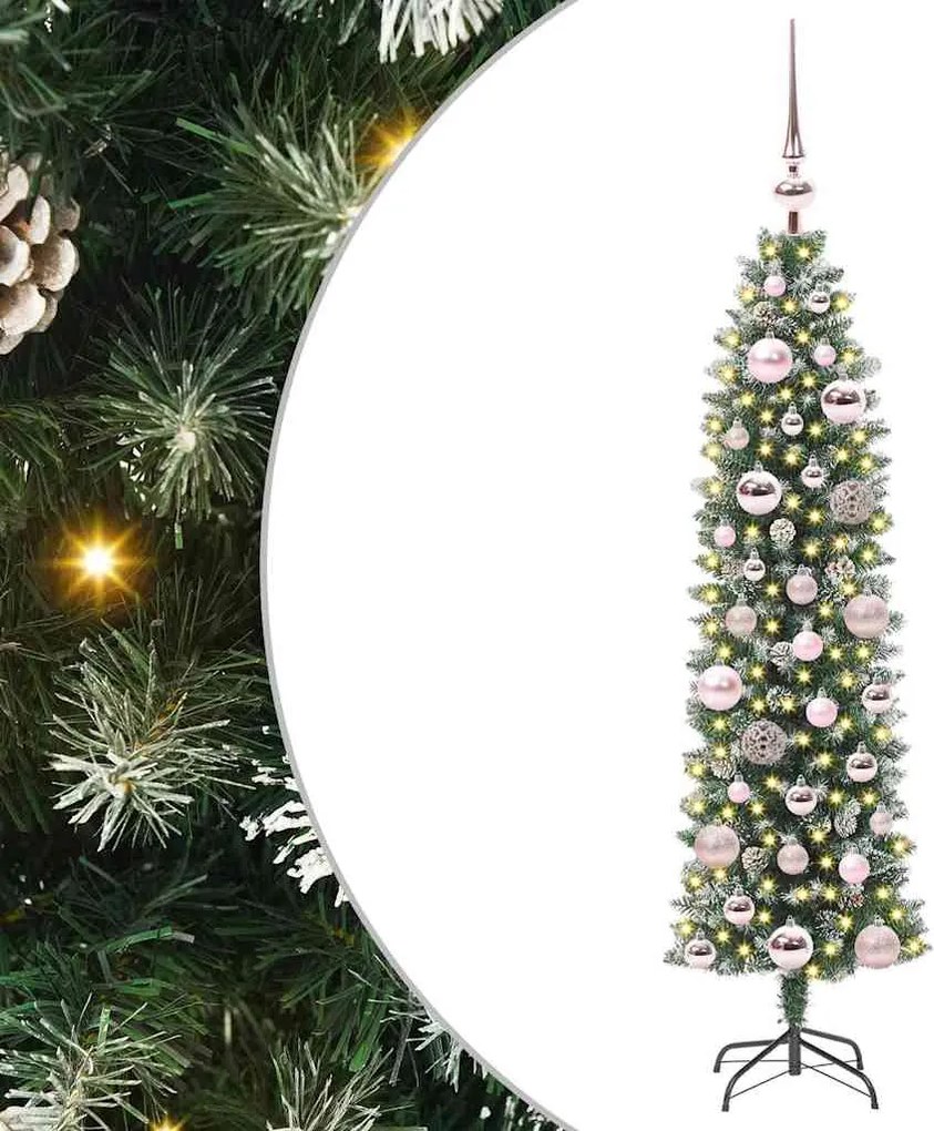 vidaXL Mű Karcsú Karácsonyi Fa 150 LED-del Zöld és Fehér 120 cm