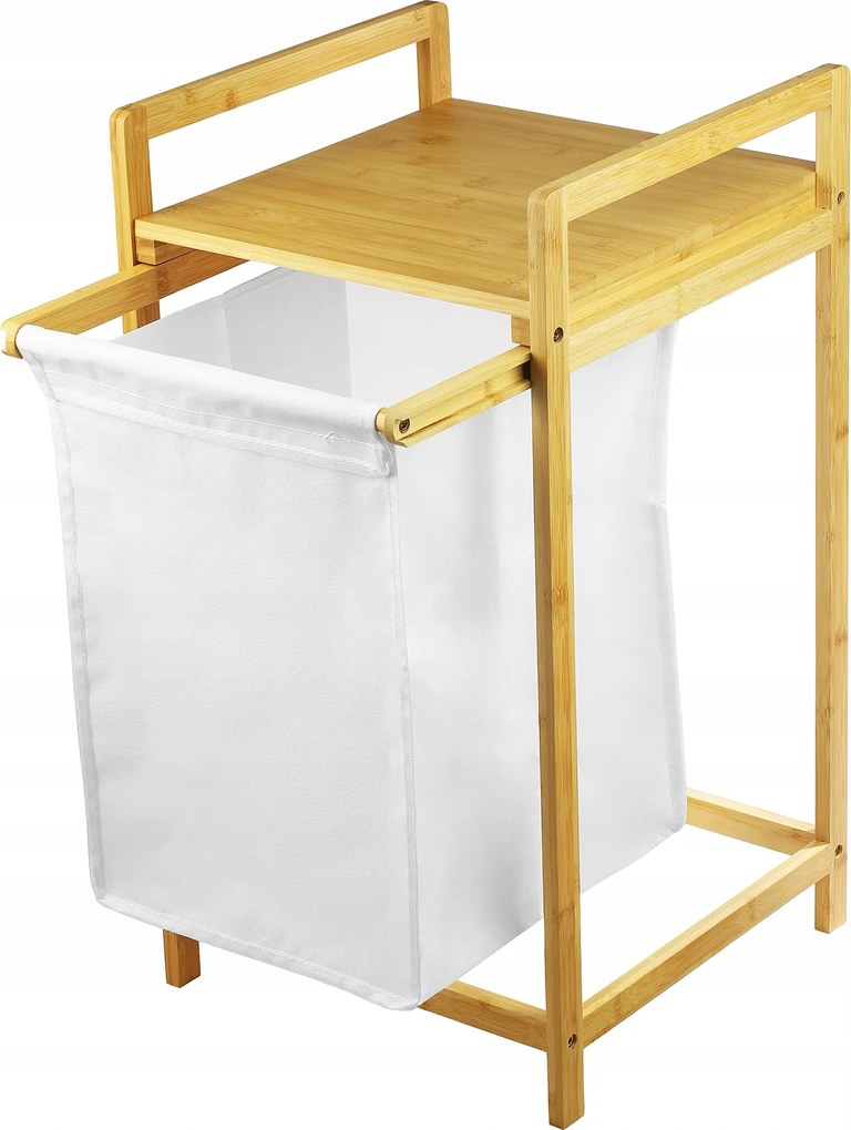 Bambusz Kihúzható Szennyestartó Kosár Polccal 40l