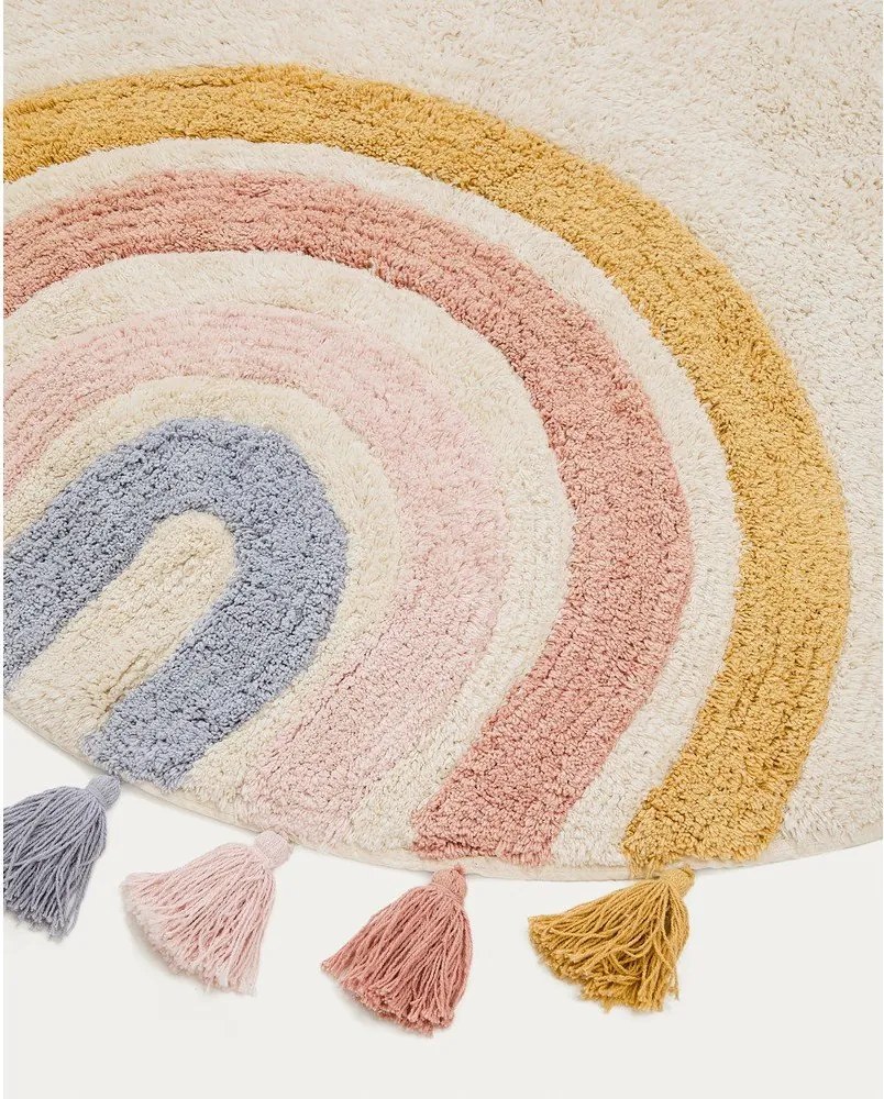 Elefántcsont színű mosható-kézi szövésű pamut gyerek szőnyeg ø100 cm Tadea – Kave Home