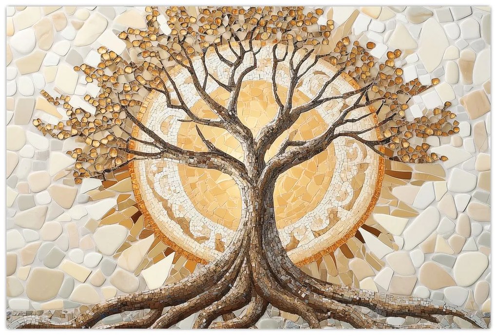 Kép – Arany életfa mozaikban (90x60 cm)