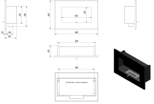 DELTA beépíthető BIO kandalló 40x60 cm, 2kW, fekete