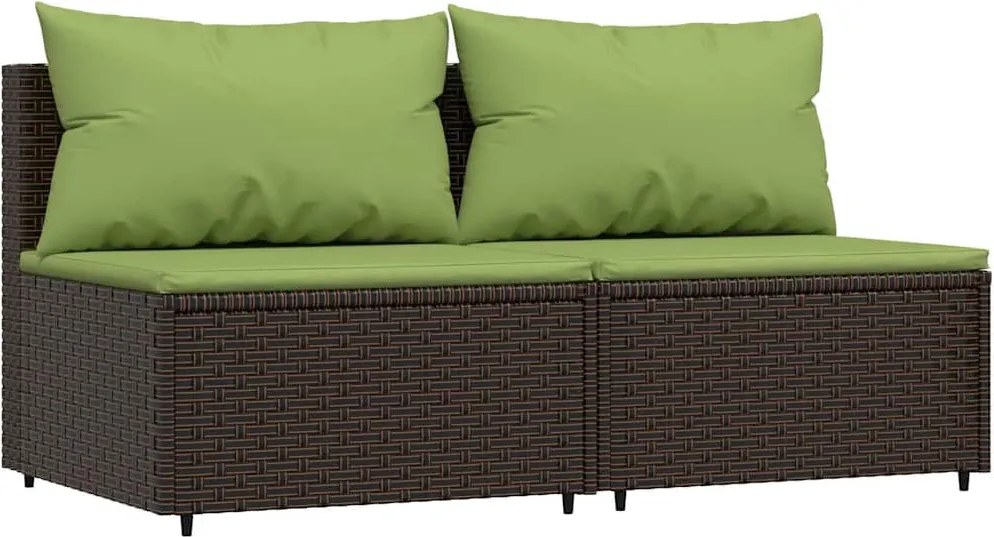vidaXL 2 db barna polyrattan kerti középső kanapé párnával