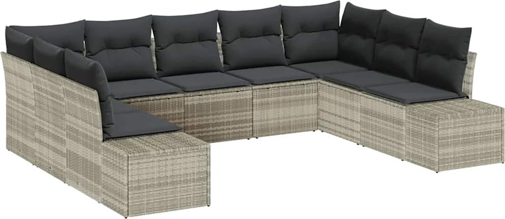 vidaXL Kerti Kanapé Szett párnával 9 pcs Világosszürke Polyrattan