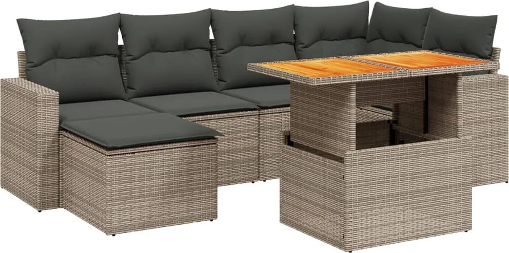 vidaXL 7 részes szürke polyrattan kerti ülőgarnitúra párnákkal