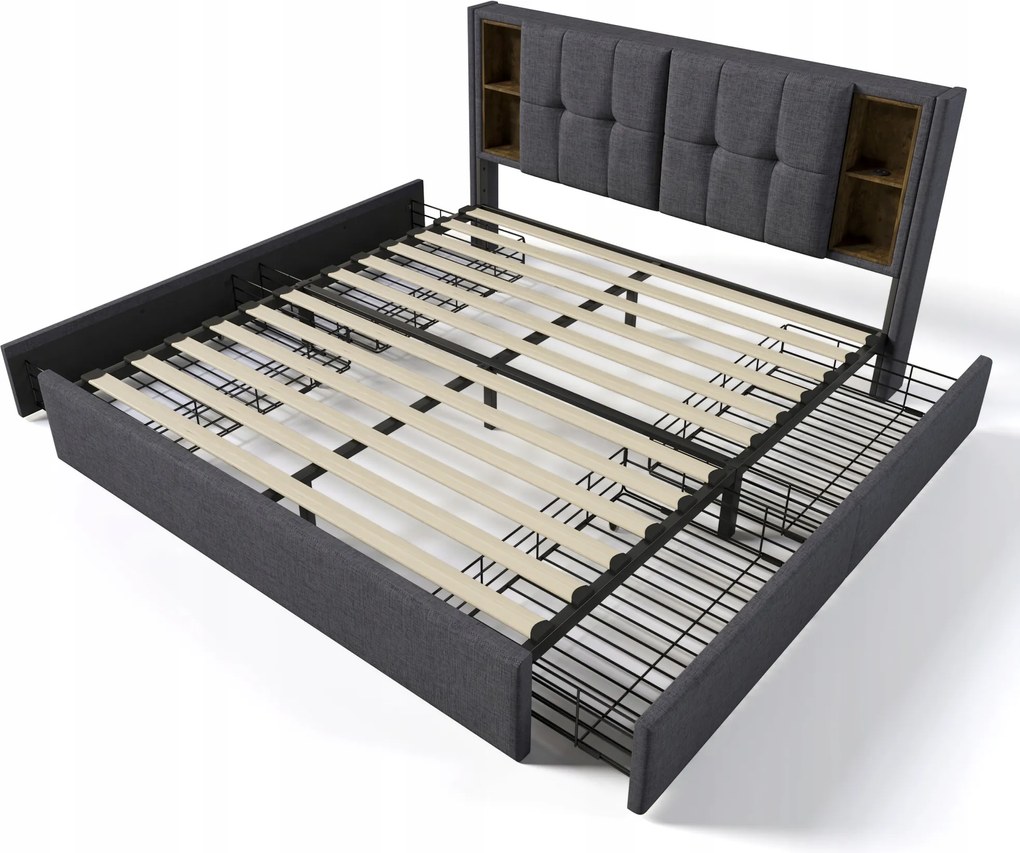 Dupla ágy 160x200 Vezeték nélküli töltés Usb C 4 fiók szürke