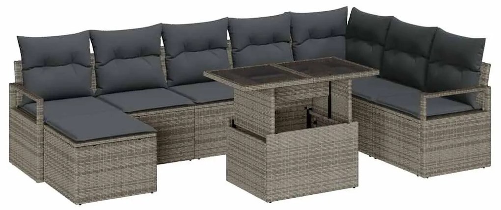 Kerti Kanapé Szett 9 pcs Szürke Poli rattan és porbevonatú acél