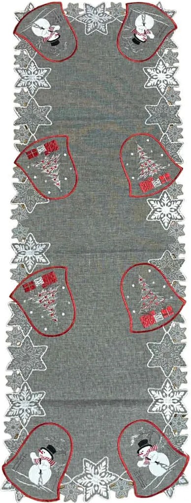 Karácsonyi hímzett terítő Szürke harangok 40x110 cm TiaHome