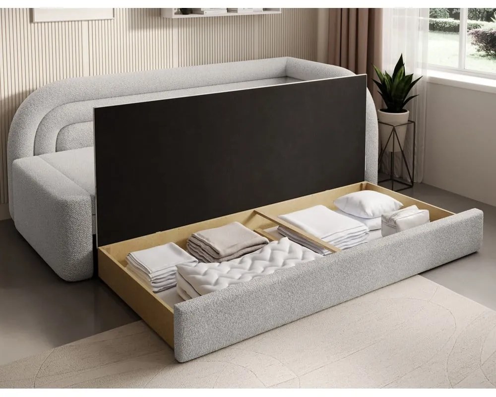 Krémszínű buklé kinyitható-tárolóhelyes kanapé jobb oldali 223 cm Fabillo – ELTAP