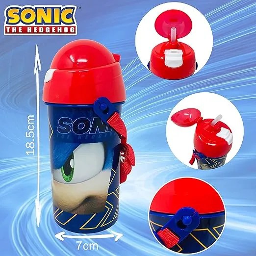 Sonic a sündisznó Speed műanyag szívószálas kulacs akasztóval 500 ml